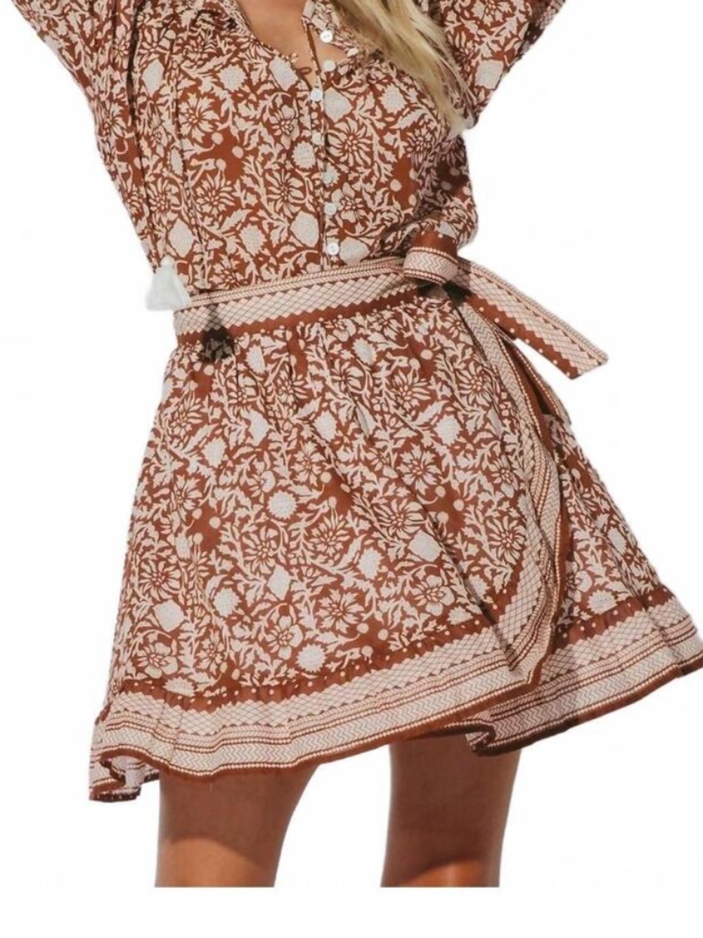 NWT CLEOBELLA Tori mini skirt Org Cotton terracotta & wht Sz S  Lined MSRP $138